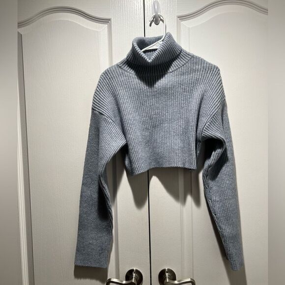Baby Blue Cropped Turtleneck Sweater - Picture 1 of 4